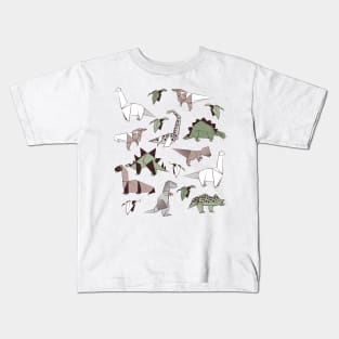 Origami dino friends // print // green white and beige dinosaurs Kids T-Shirt